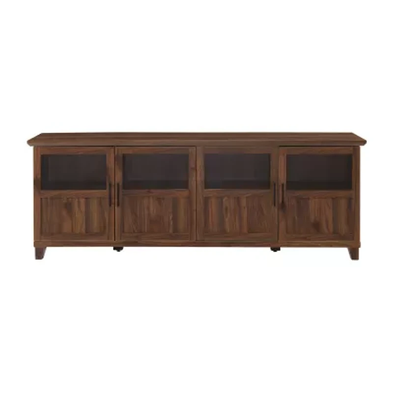 70-Inch TV Console with Glass and Wood 4 Panel Doors