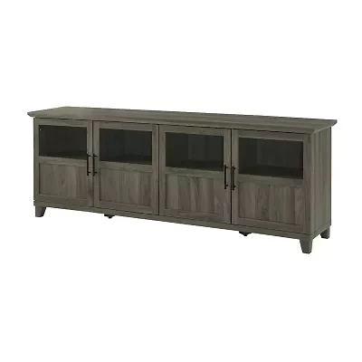 70-Inch TV Console with Glass and Wood 4 Panel Doors