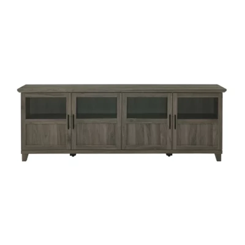 70-Inch TV Console with Glass and Wood 4 Panel Doors