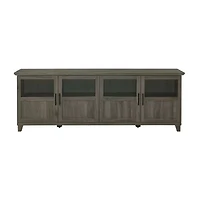 70-Inch TV Console with Glass and Wood 4 Panel Doors