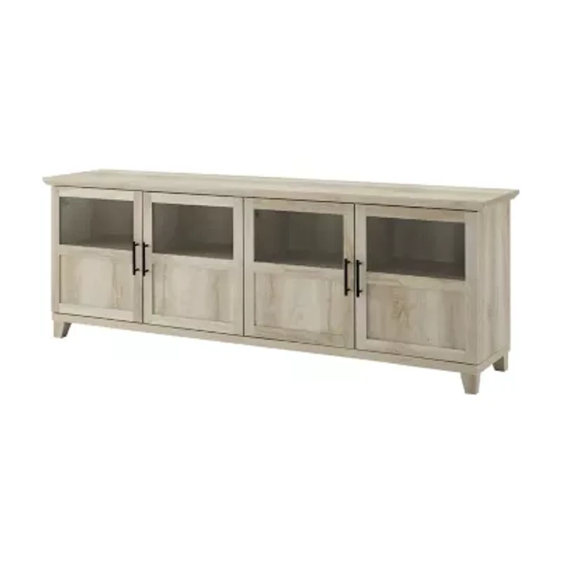 70-Inch TV Console with Glass and Wood 4 Panel Doors