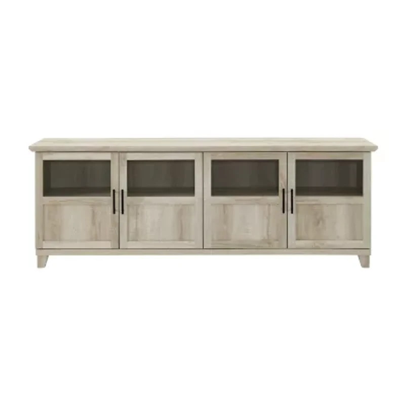 70-Inch TV Console with Glass and Wood 4 Panel Doors