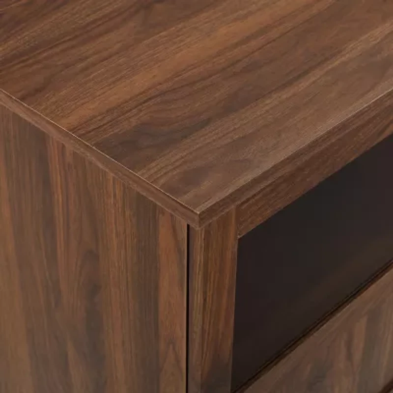 70-Inch TV Console with Glass and Wood 4 Panel Doors