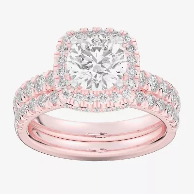 G-H / Si1-Si2) Womens 1 / CT. T.W. Lab Grown White Diamond 14K Gold Round Side Stone Halo Bridal Set