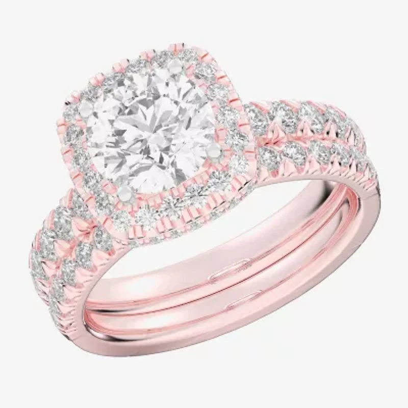 G-H / Si1-Si2) Womens 1 / CT. T.W. Lab Grown White Diamond 14K Gold Round Side Stone Halo Bridal Set