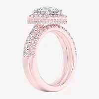 G-H / Si1-Si2) Womens 1 / CT. T.W. Lab Grown White Diamond 14K Gold Round Side Stone Halo Bridal Set
