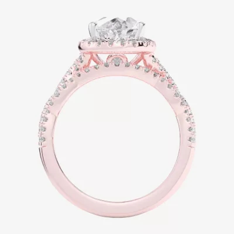 (G-H / Si1-Si2) Womens 3 3/4 CT. T.W. Lab Grown White Diamond 14K Gold Pear Side Stone Halo Bridal Set