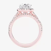 (G-H / Si1-Si2) Womens 3 3/4 CT. T.W. Lab Grown White Diamond 14K Gold Pear Side Stone Halo Bridal Set