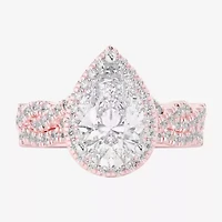 (G-H / Si1-Si2) Womens 3 3/4 CT. T.W. Lab Grown White Diamond 14K Gold Pear Side Stone Halo Bridal Set