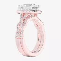 (G-H / Si1-Si2) Womens 3 3/4 CT. T.W. Lab Grown White Diamond 14K Gold Pear Side Stone Halo Bridal Set