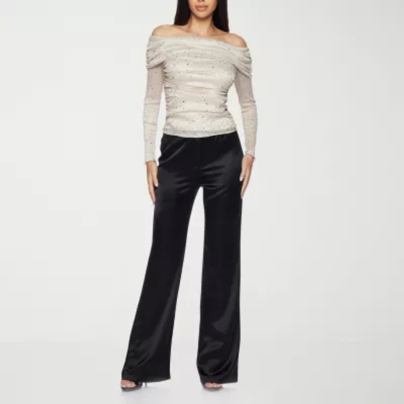 Premier Amour Off The Shoulder Womens Straight Neck Long Sleeve Blouse
