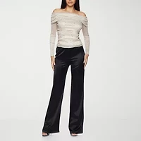 Premier Amour Off The Shoulder Womens Straight Neck Long Sleeve Blouse