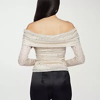 Premier Amour Off The Shoulder Womens Straight Neck Long Sleeve Blouse