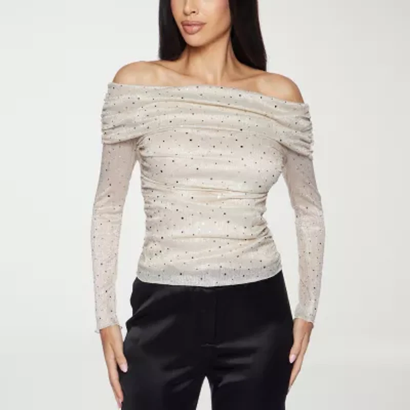 Premier Amour Off The Shoulder Womens Straight Neck Long Sleeve Blouse