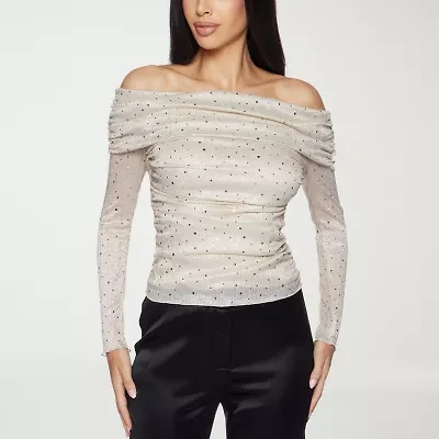 Premier Amour Off The Shoulder Womens Straight Neck Long Sleeve Blouse
