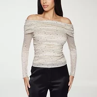 Premier Amour Off The Shoulder Womens Straight Neck Long Sleeve Blouse