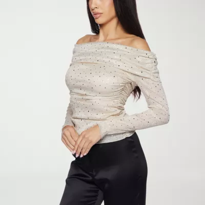 Premier Amour Off The Shoulder Womens Straight Neck Long Sleeve Blouse
