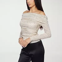 Premier Amour Off The Shoulder Womens Straight Neck Long Sleeve Blouse