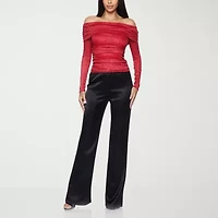 Premier Amour Off The Shoulder Womens Straight Neck Long Sleeve Blouse