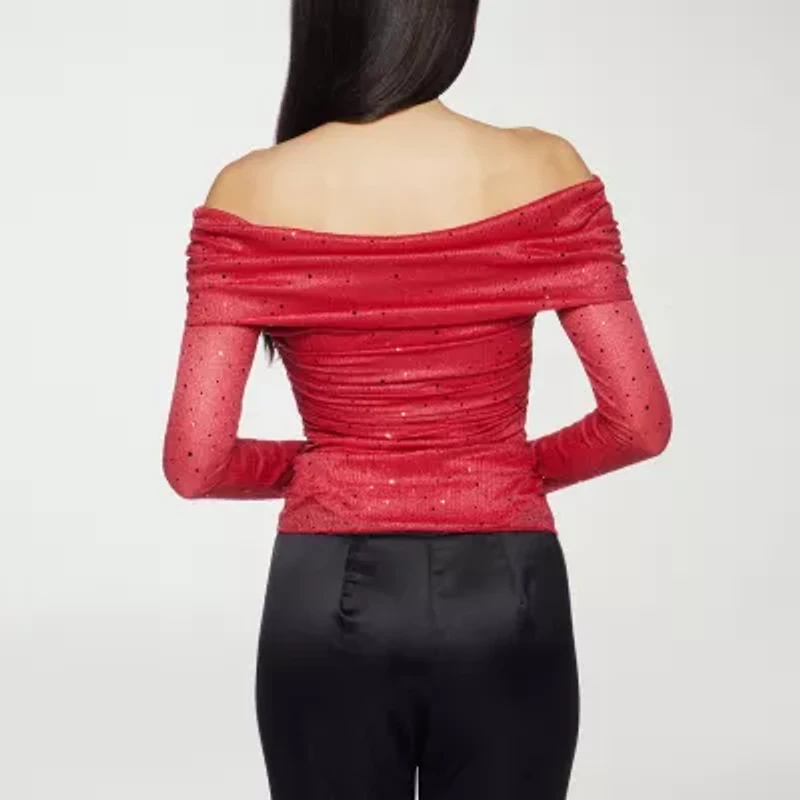 Premier Amour Off The Shoulder Womens Straight Neck Long Sleeve Blouse
