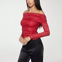 Premier Amour Off The Shoulder Womens Straight Neck Long Sleeve Blouse