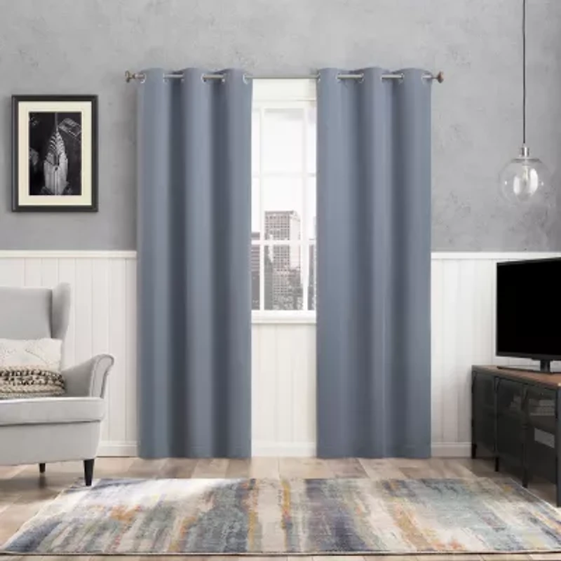 Sun Zero Glynn Magnetic Closure Grommet Top 100% Blackout Set of 2 Curtain Panel