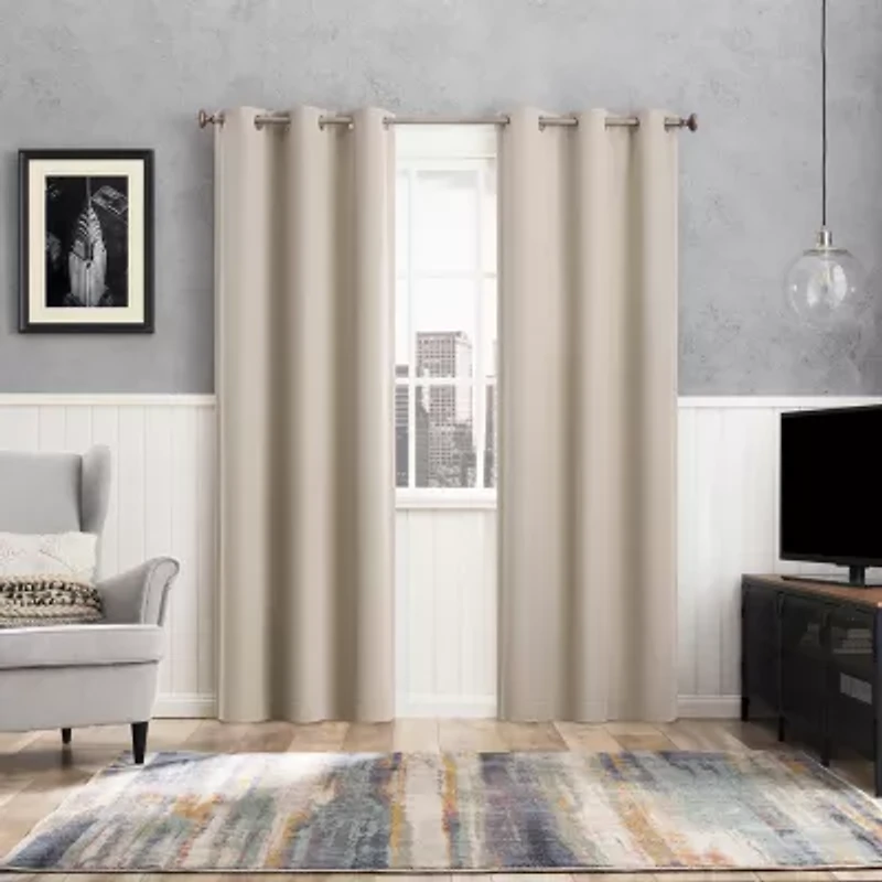 Sun Zero Glynn Magnetic Closure Grommet Top 100% Blackout Set of 2 Curtain Panel