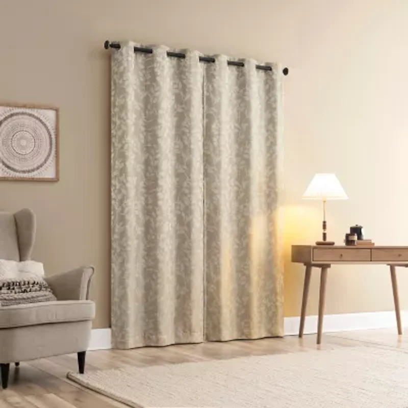 Sun Zero Glynn Gaia Woven Floral Magnetic Closure Grommet Top Energy Saving 100% Blackout Set of 2 Curtain Panel