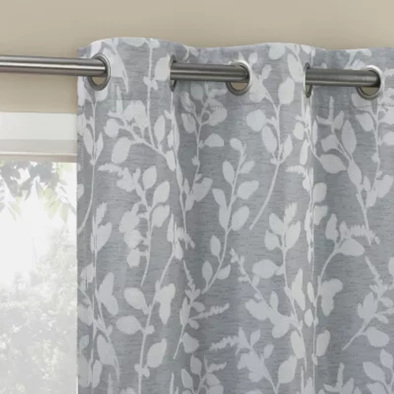 Sun Zero Glynn Gaia Woven Floral Magnetic Closure Grommet Top Energy Saving 100% Blackout Set of 2 Curtain Panel