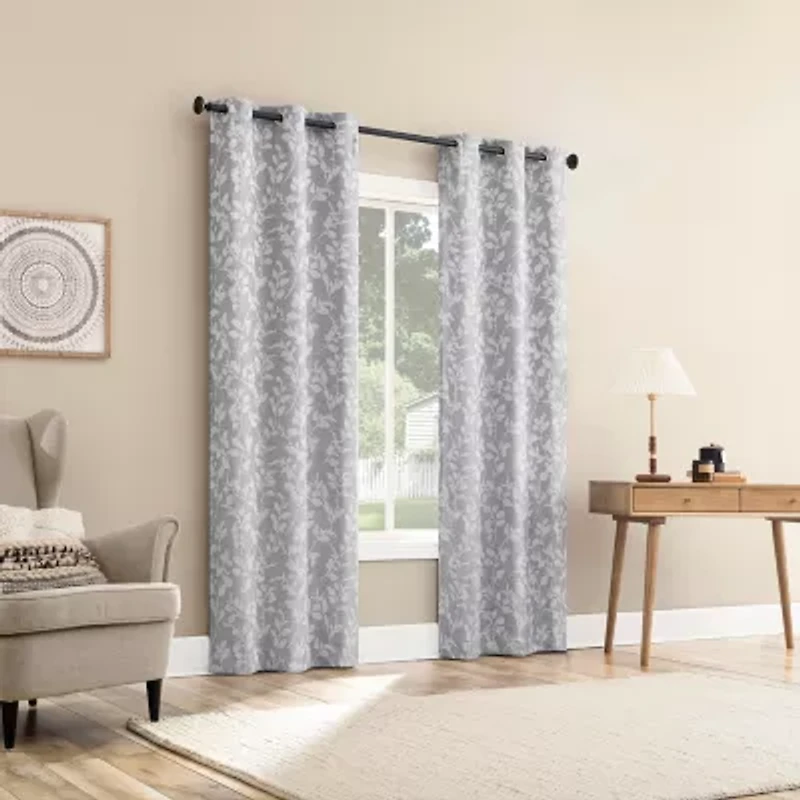 Sun Zero Glynn Gaia Woven Floral Magnetic Closure Grommet Top Energy Saving 100% Blackout Set of 2 Curtain Panel