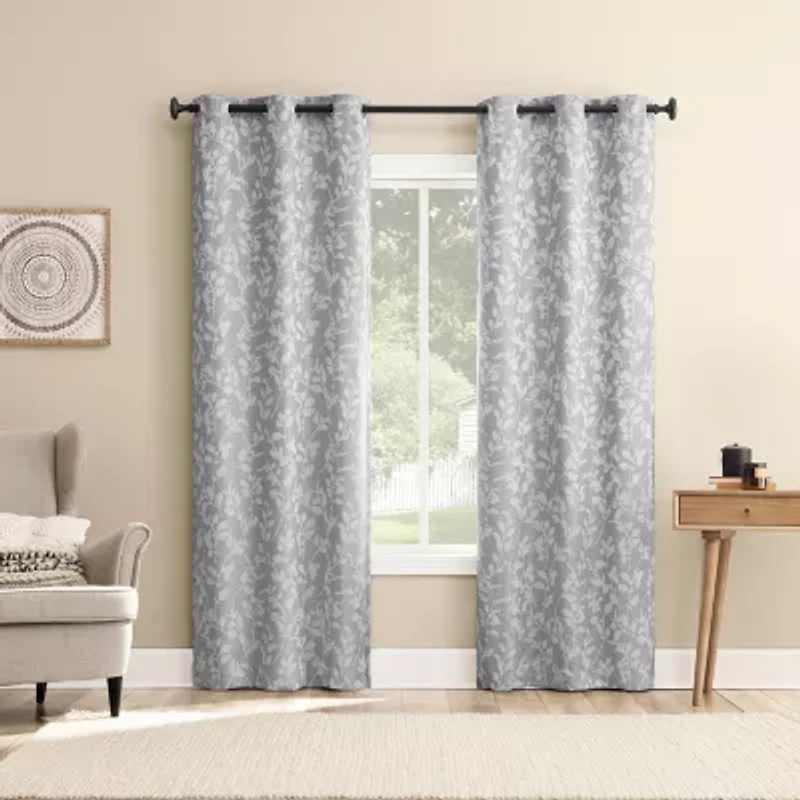 Sun Zero Glynn Gaia Woven Floral Magnetic Closure Grommet Top Energy Saving 100% Blackout Set of 2 Curtain Panel
