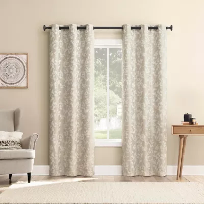 Sun Zero Glynn Gaia Woven Floral Magnetic Closure Grommet Top Energy Saving 100% Blackout Set of 2 Curtain Panel