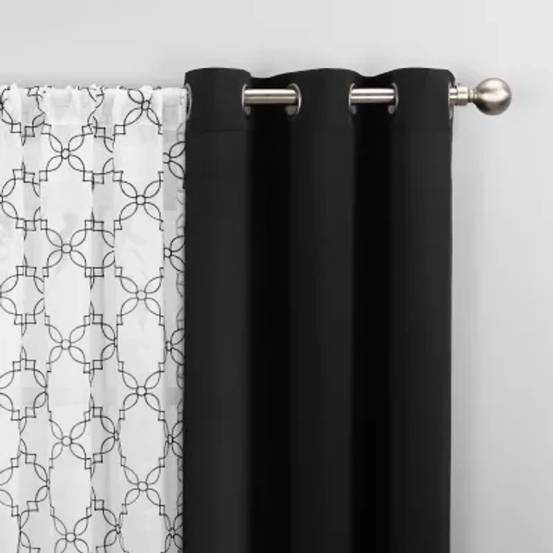 No 918 Harmon Embroidered Grommet Top Light-Filtering Set of 4 Curtain Panel