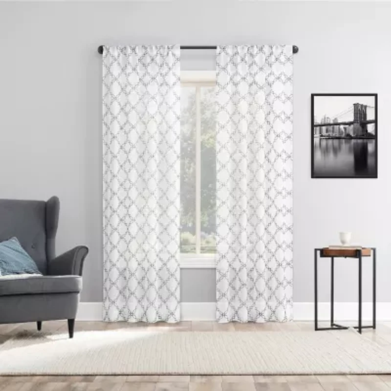 No 918 Harmon Embroidered Grommet Top Light-Filtering Set of 4 Curtain Panel