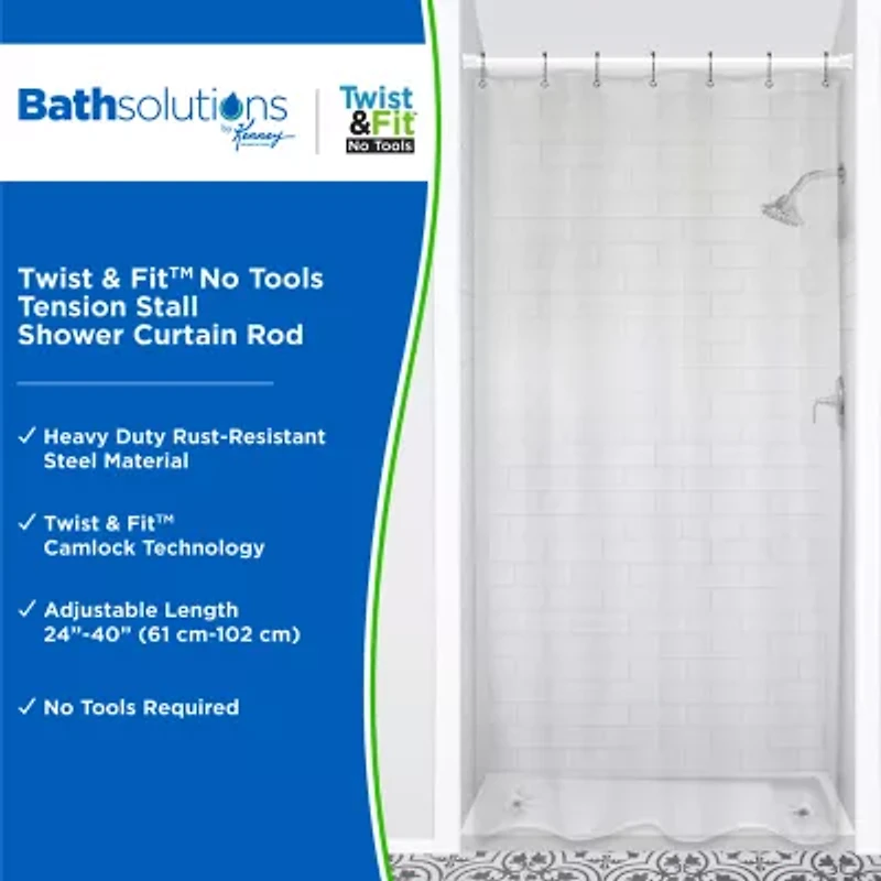 Kenney Twist & Fit No Tools 24-40 IN Adjustable Tension Stall Shower Curtain Rod