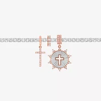 Sparkle Allure Charm Womens White Cubic Zirconia Pure Silver Over Brass Cross 8 1/2 Inch Tennis Bracelet