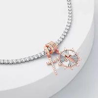 Sparkle Allure Charm Womens White Cubic Zirconia Pure Silver Over Brass Cross 8 1/2 Inch Tennis Bracelet