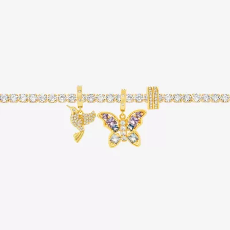 Sparkle Allure Charm Womens Multi Color Cubic Zirconia 14K Gold Over Brass Butterfly 8 1/2 Inch Tennis Bracelet