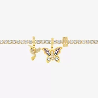 Sparkle Allure Charm Womens Multi Color Cubic Zirconia 14K Gold Over Brass Butterfly 8 1/2 Inch Tennis Bracelet