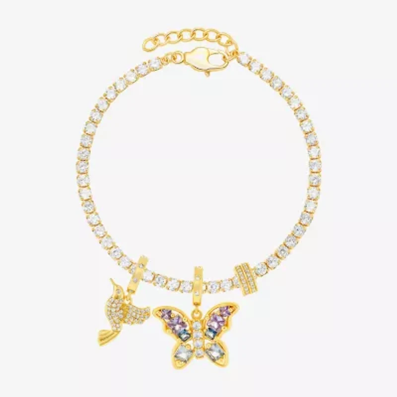 Sparkle Allure Charm Womens Multi Color Cubic Zirconia 14K Gold Over Brass Butterfly 8 1/2 Inch Tennis Bracelet
