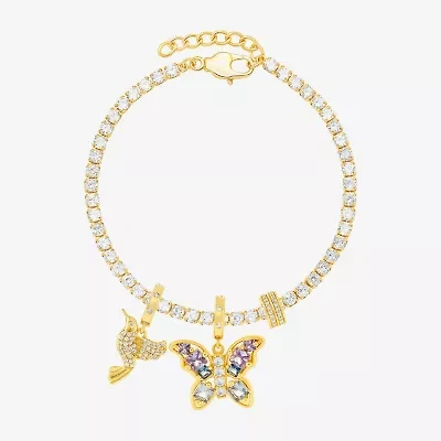 Sparkle Allure Charm Womens Multi Color Cubic Zirconia 14K Gold Over Brass Butterfly 8 1/2 Inch Tennis Bracelet