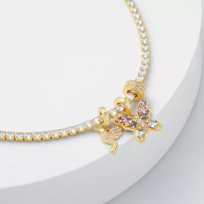 Sparkle Allure Charm Womens Multi Color Cubic Zirconia 14K Gold Over Brass Butterfly 8 1/2 Inch Tennis Bracelet