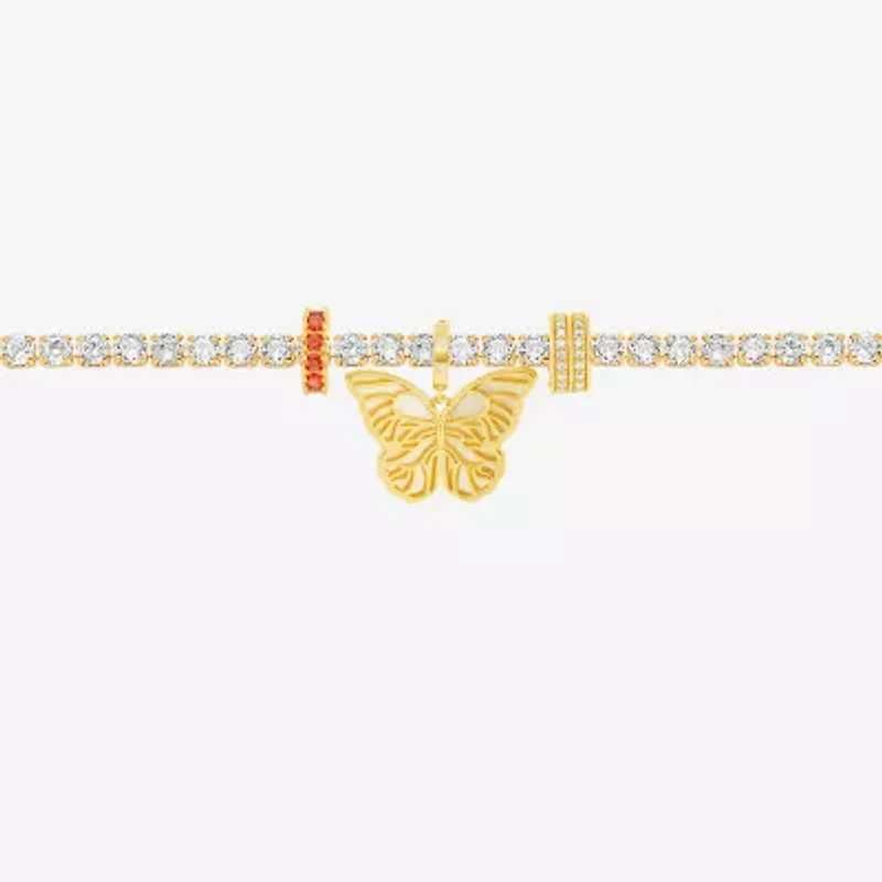 Sparkle Allure Charm Womens Pink Cubic Zirconia 14K Gold Over Brass Butterfly 8 1/2 Inch Tennis Bracelet
