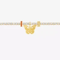 Sparkle Allure Charm Womens Pink Cubic Zirconia 14K Gold Over Brass Butterfly 8 1/2 Inch Tennis Bracelet