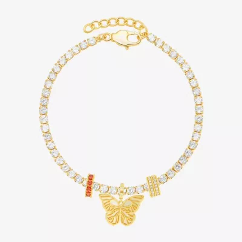 Sparkle Allure Charm Womens Pink Cubic Zirconia 14K Gold Over Brass Butterfly 8 1/2 Inch Tennis Bracelet