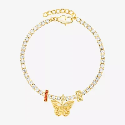 Sparkle Allure Charm Womens Pink Cubic Zirconia 14K Gold Over Brass Butterfly 8 1/2 Inch Tennis Bracelet