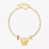 Sparkle Allure Charm Womens Pink Cubic Zirconia 14K Gold Over Brass Butterfly 8 1/2 Inch Tennis Bracelet