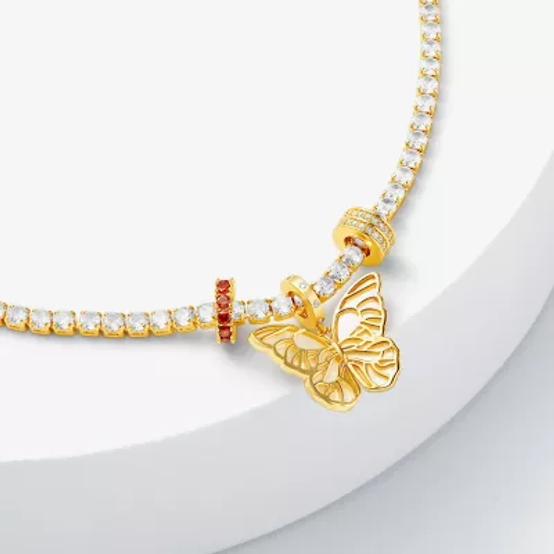 Sparkle Allure Charm Womens Pink Cubic Zirconia 14K Gold Over Brass Butterfly 8 1/2 Inch Tennis Bracelet