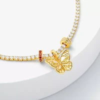 Sparkle Allure Charm Womens Pink Cubic Zirconia 14K Gold Over Brass Butterfly 8 1/2 Inch Tennis Bracelet