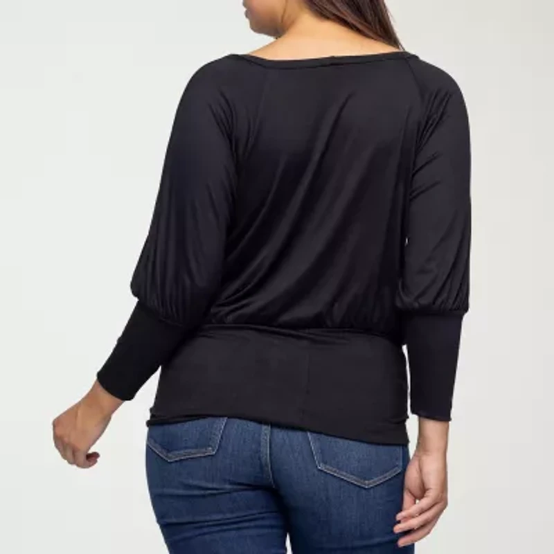 24seven Comfort Apparel Womens Scoop Neck Long Sleeve Blouse